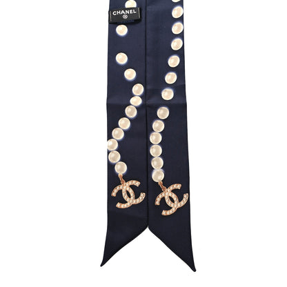 Chanel Silk Pearl CC Slim Bandeau Scarf Dark Navy 2 of 3