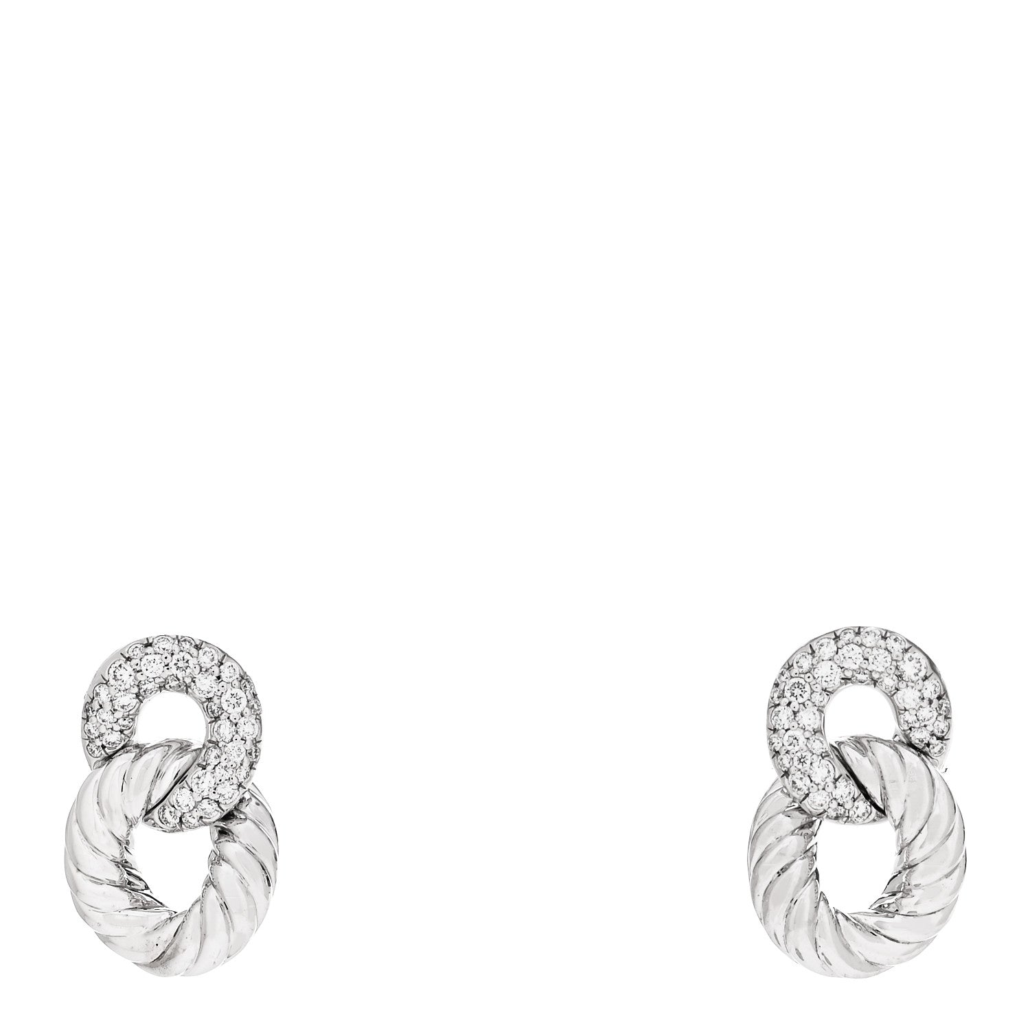 David Yurman 18K White Gold Diamond Extra Small Belmont Curb Link Drop Earrings 1 of 4