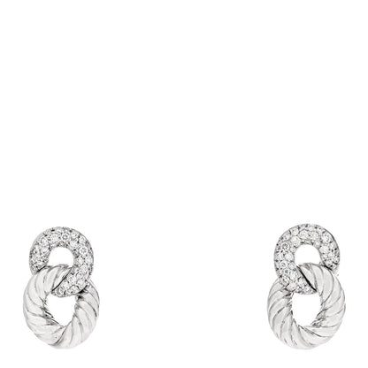 David Yurman 18K White Gold Diamond Extra Small Belmont Curb Link Drop Earrings 1 of 4