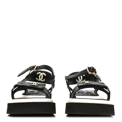 Chanel Lambskin Patent Calfskin Logo Platform Sandals 36 Black 3 of 9