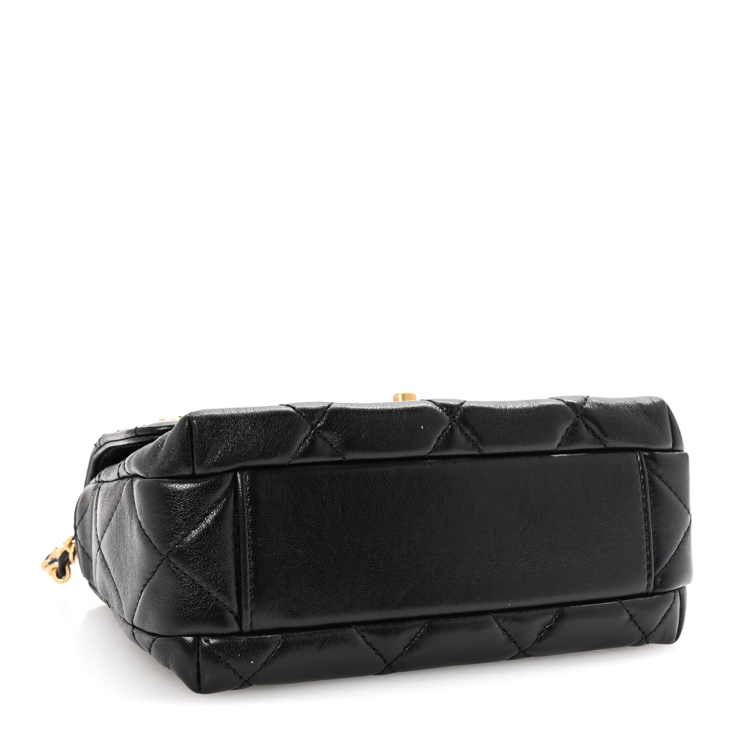 Shiny Lambskin Quilted Mini Pearl Logo Flap Black