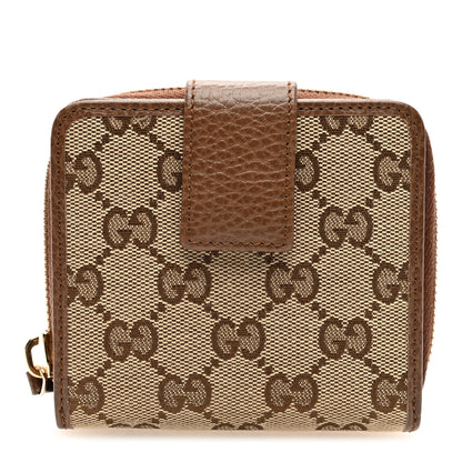 Gucci Monogram Dollar Calfskin Zip Around French Wallet Beige Ebony Tabacco 1 of 7