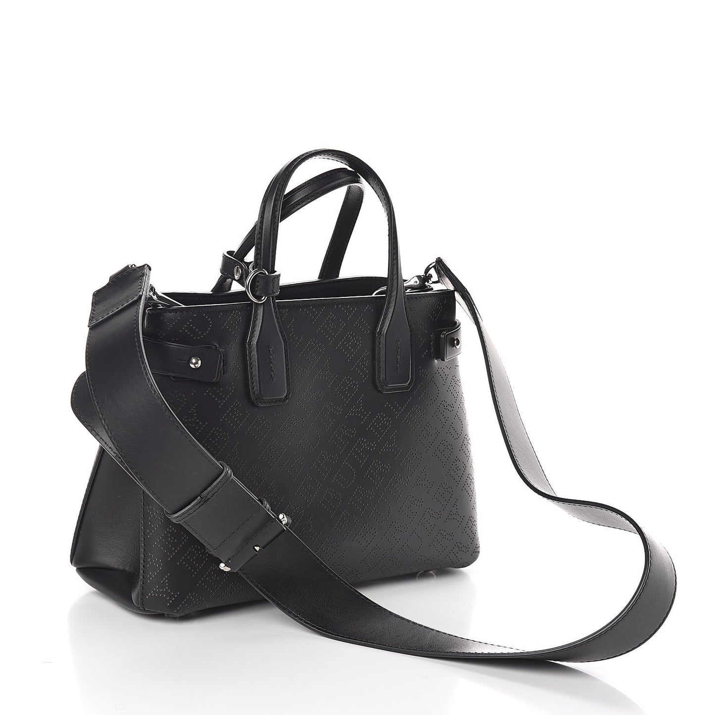 Calfskin Perforated Small Banner Tote Black