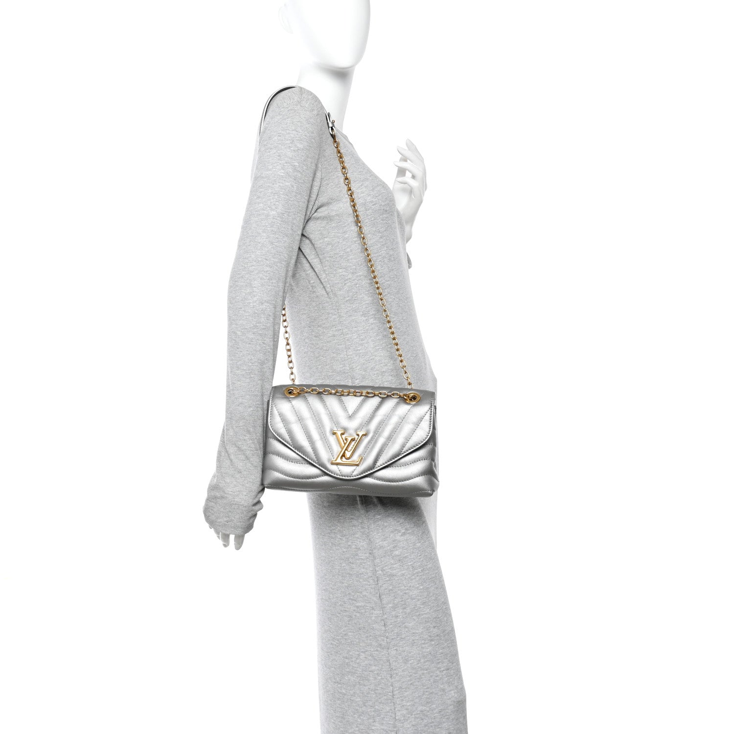 Louis Vuitton Metallic Calfskin New Wave Chain Bag MM NM Silver 2 of 9