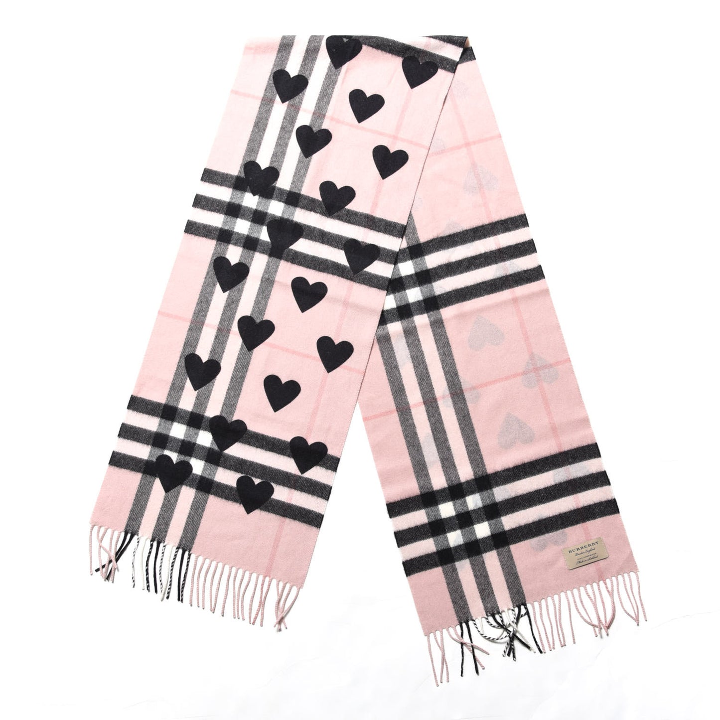 Cashmere Giant Heart Fringe Scarf Pink