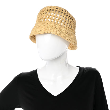 Prada Yarn Raffia Effect Crochet Logo Embroidered Womens Bucket Hat S Naturale 2 of 9