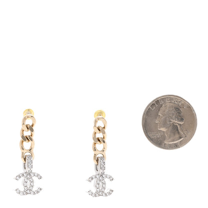 Chanel Metal Crystal CC Chain Drop Earrings Gold 2 of 5