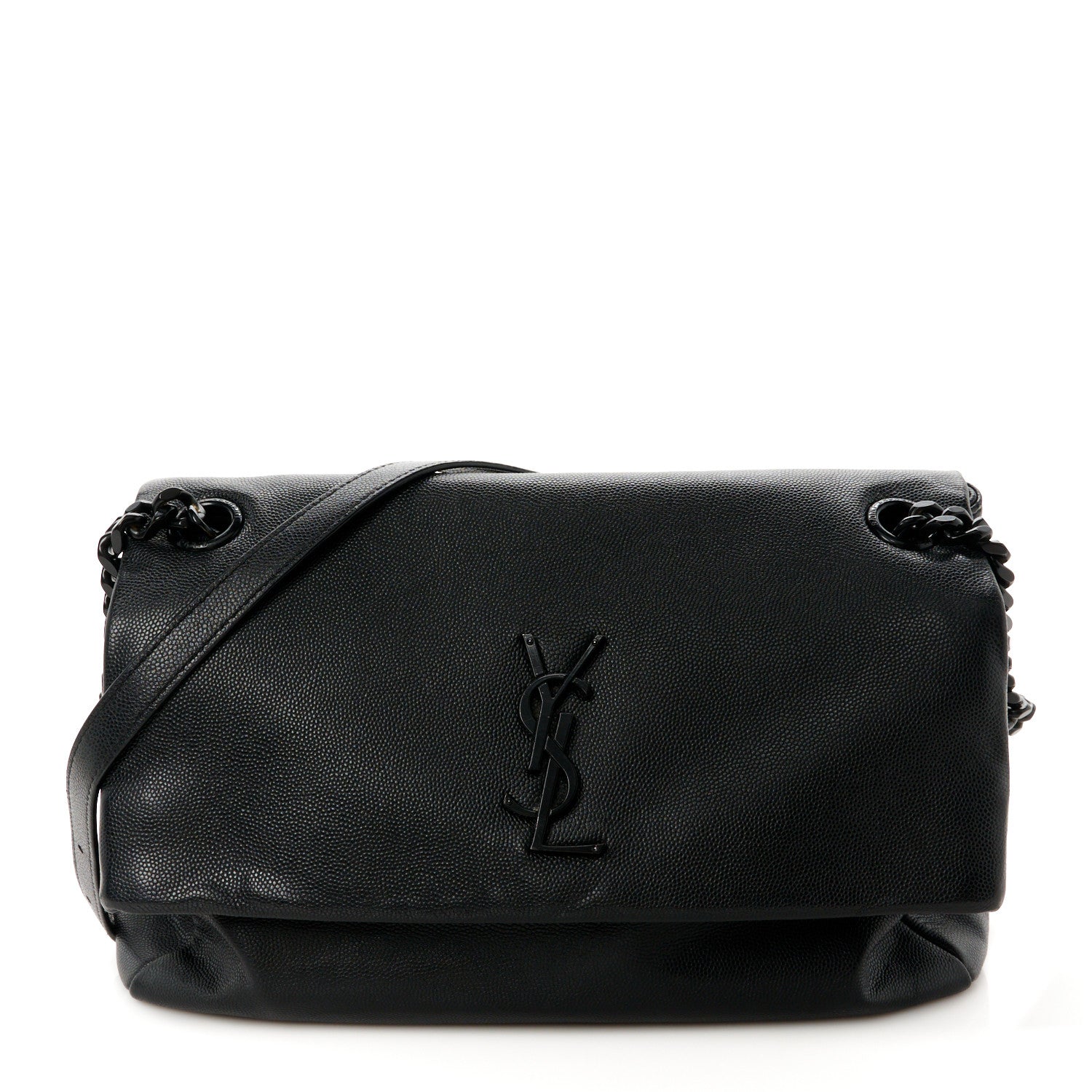Saint Laurent Grain De Poudre Medium West Hollywood Monogram Fold-Over Black 1 of 11