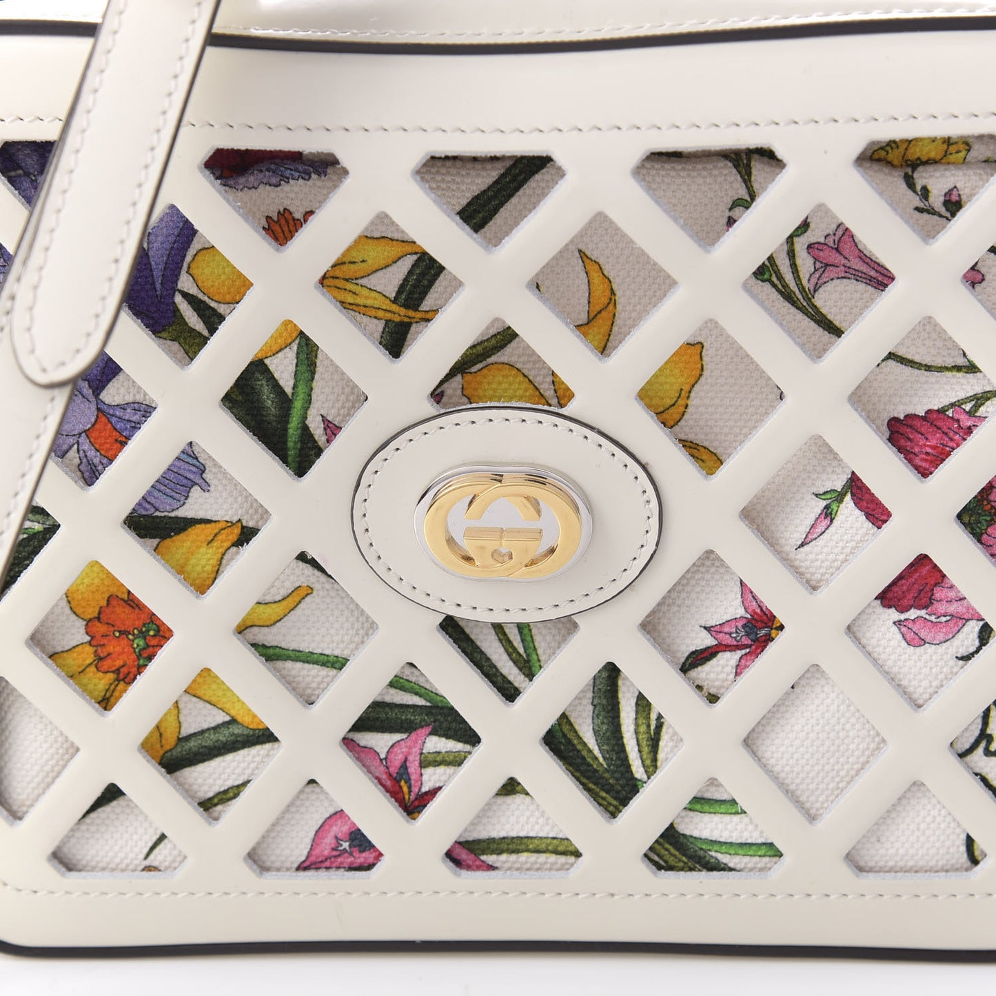 Canvas Calfskin Flora Infinity Cutout Shoulder Bag White Multicolor