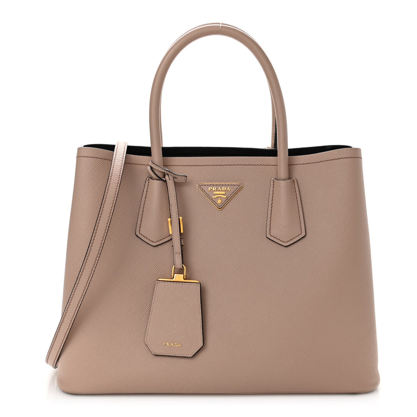 Saffiano Cuir Medium Double Bag Cammeo Black