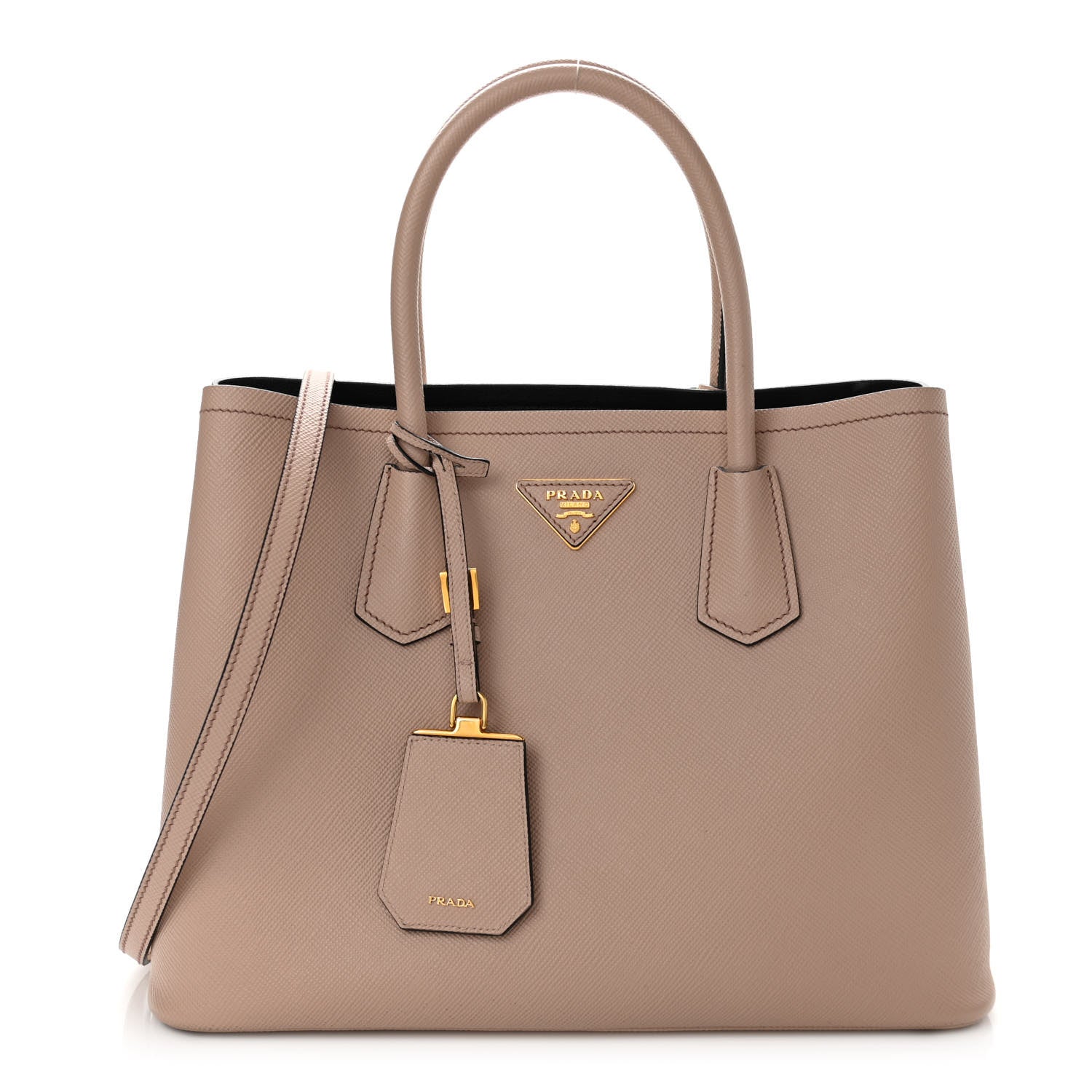 Prada Saffiano Cuir Medium Double Bag Cammeo Black 1 of 10