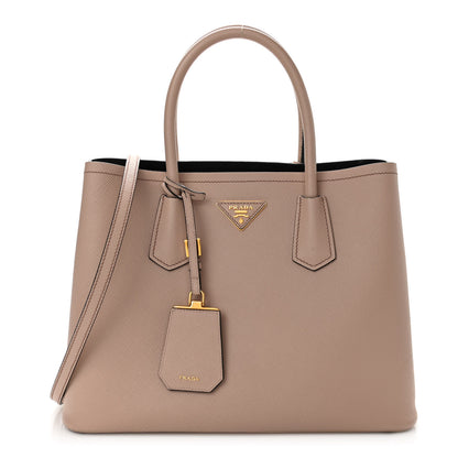 Prada Saffiano Cuir Medium Double Bag Cammeo Black 1 of 10