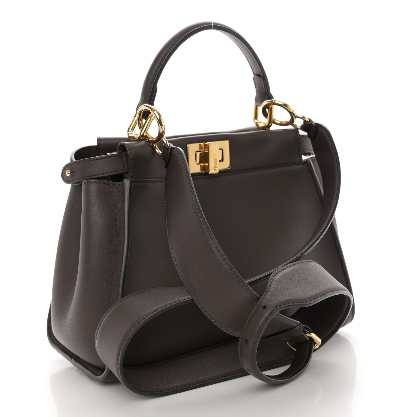 Vitello Seta Suede FF Mini Peekaboo Iconic Satchel Chocolate Sigaro Marrone