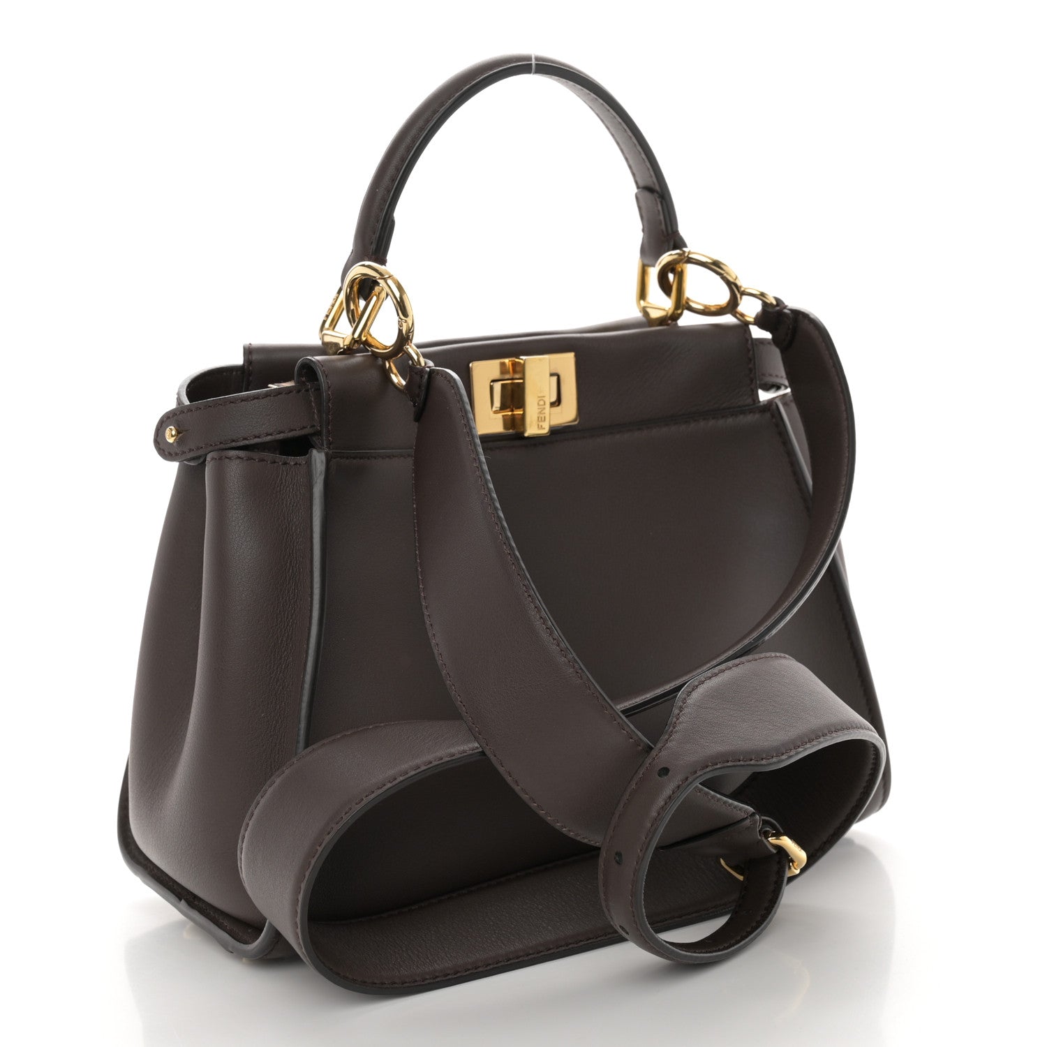 Fendi Vitello Seta Suede FF Mini Peekaboo Iconic Satchel Chocolate Sigaro Marrone 3 of 10