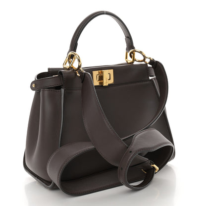 Fendi Vitello Seta Suede FF Mini Peekaboo Iconic Satchel Chocolate Sigaro Marrone 3 of 10
