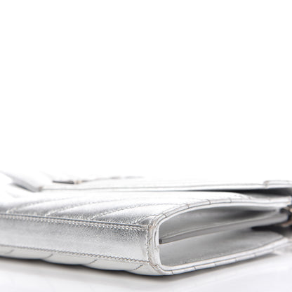 Saint Laurent Metallic Grain De Poudre Matelasse Chevron Monogram Chain Wallet Silver 7 of 11