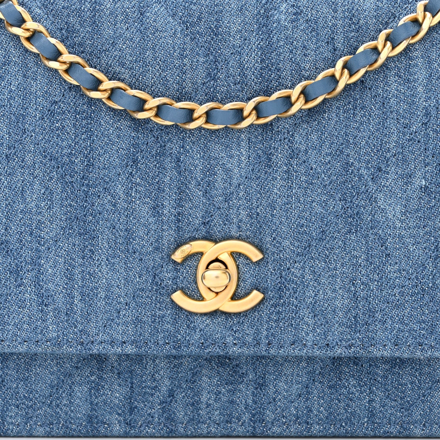 Chanel Denim Quilted CC Pearl Crush Wallet on Chain WOC Blue 9 of 12