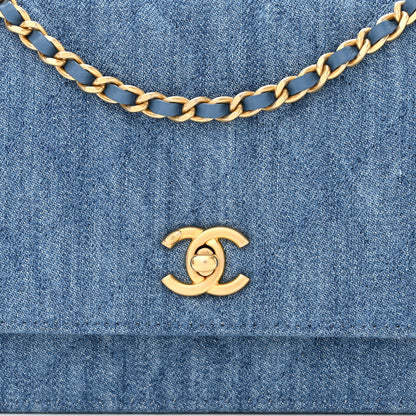 Chanel Denim Quilted CC Pearl Crush Wallet on Chain WOC Blue 9 of 12