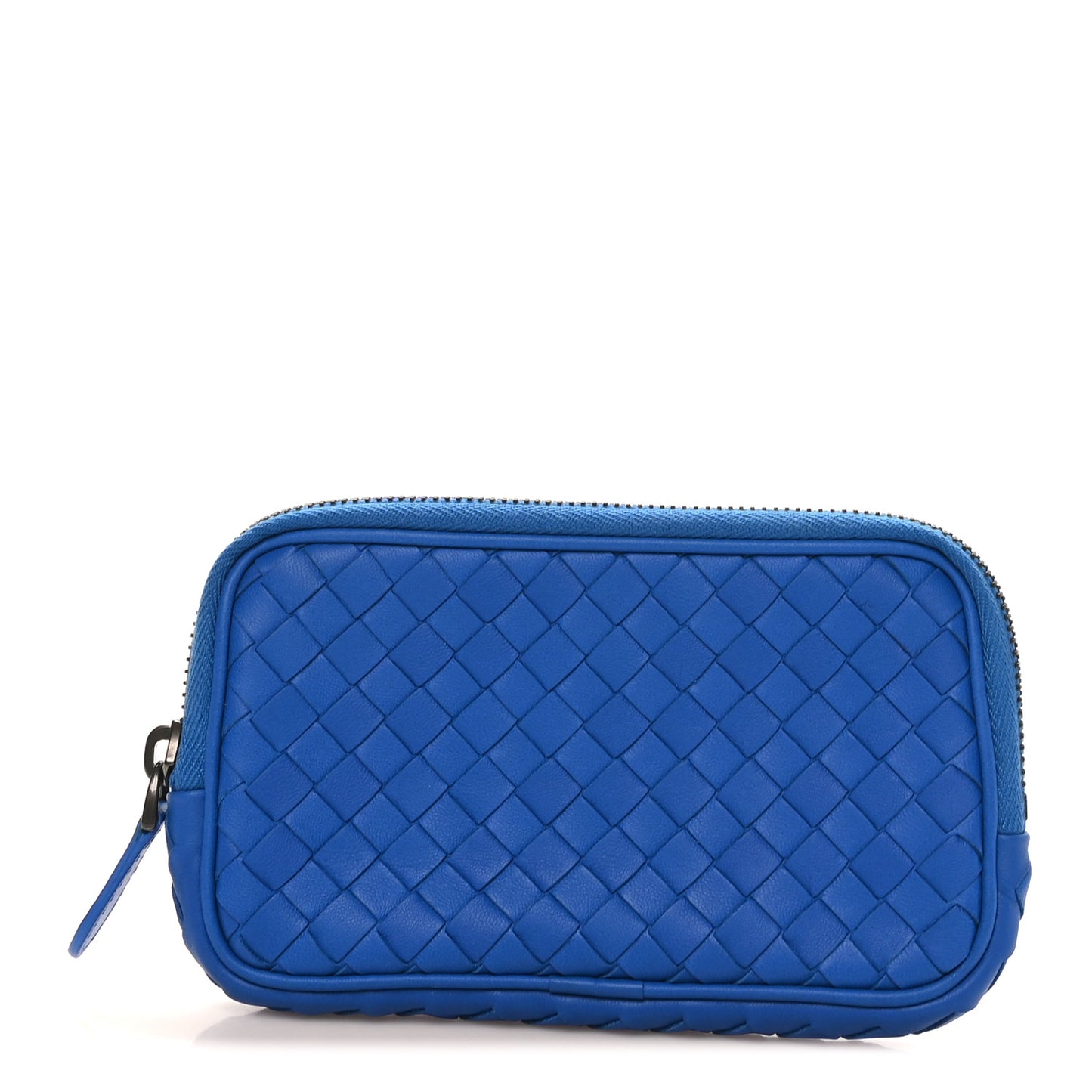 Nappa Intrecciato Small Zip Around Pouch  Blue