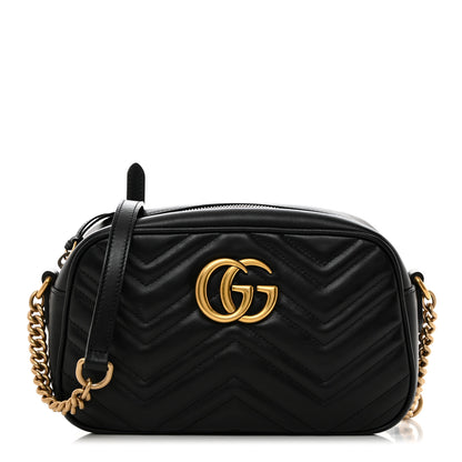 Gucci Calfskin Matelasse Small GG Marmont Chain Shoulder Bag Black 1 of 10