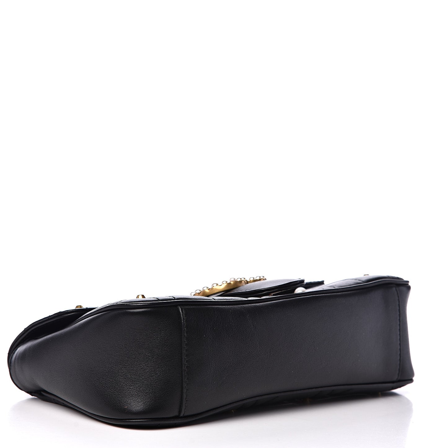 Calfskin Matelasse Studded Small Pearly GG Marmont Shoulder Bag Black