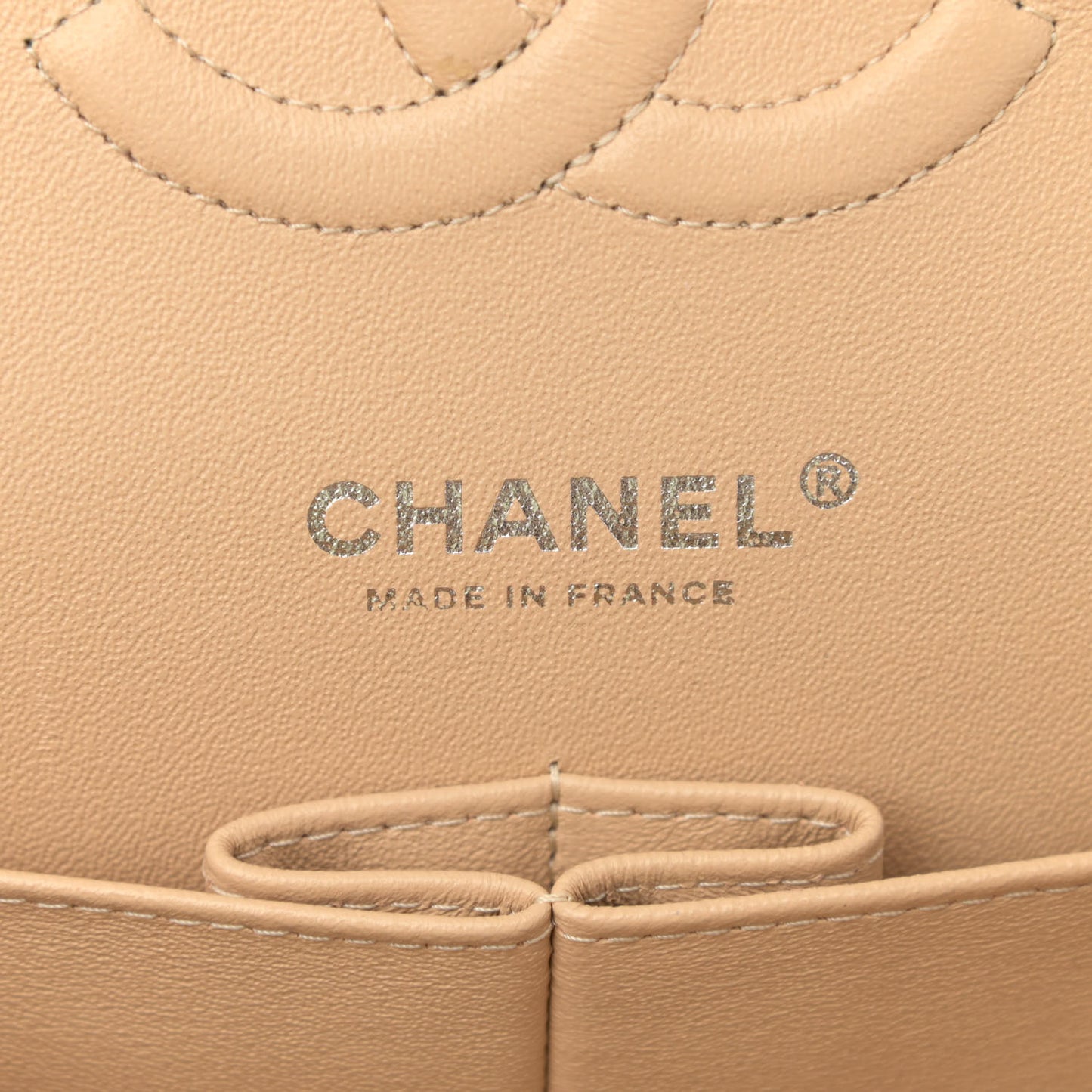 Caviar Quilted Medium Double Flap Beige