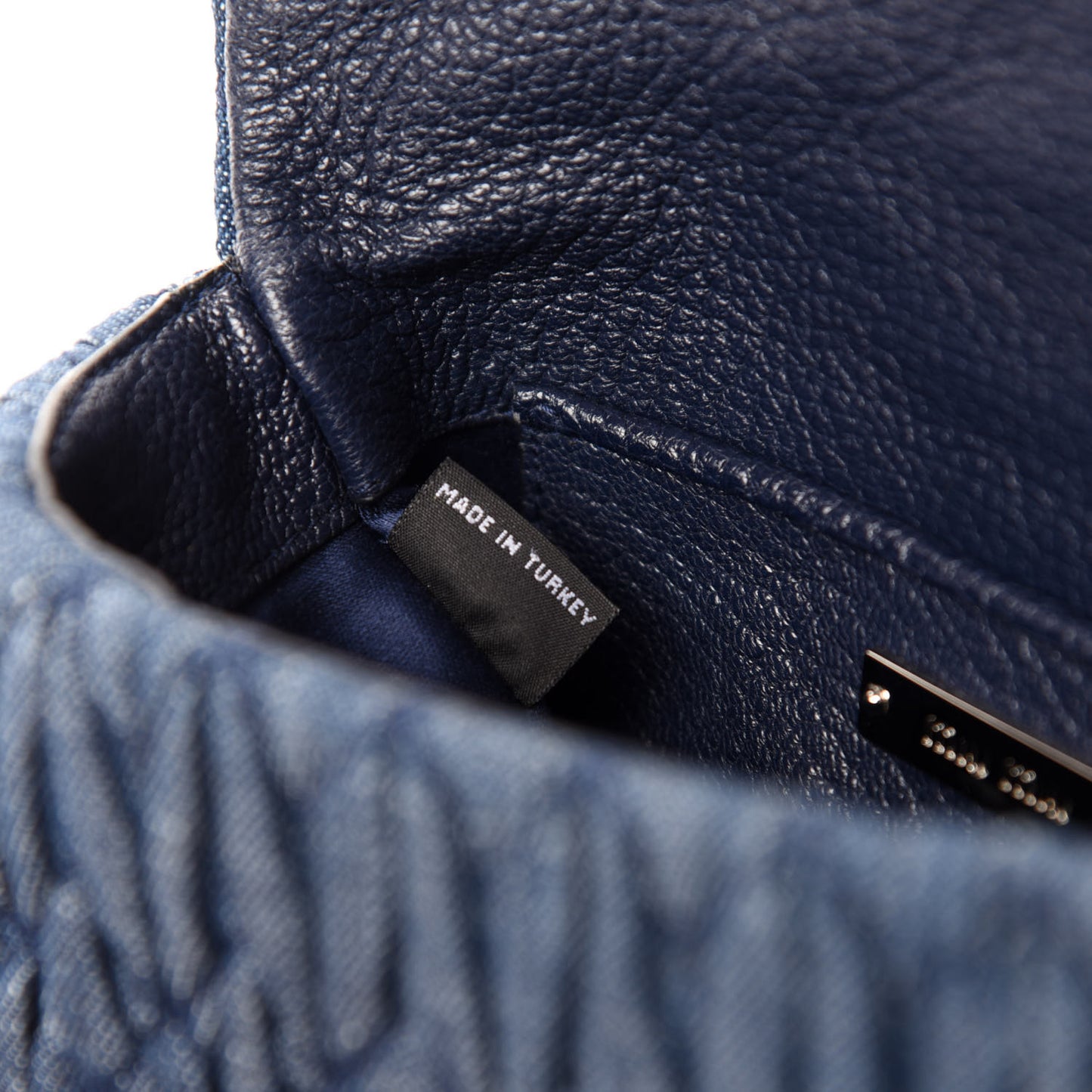 Denim Matelasse Crystal Chain Crossbody Bag Blue