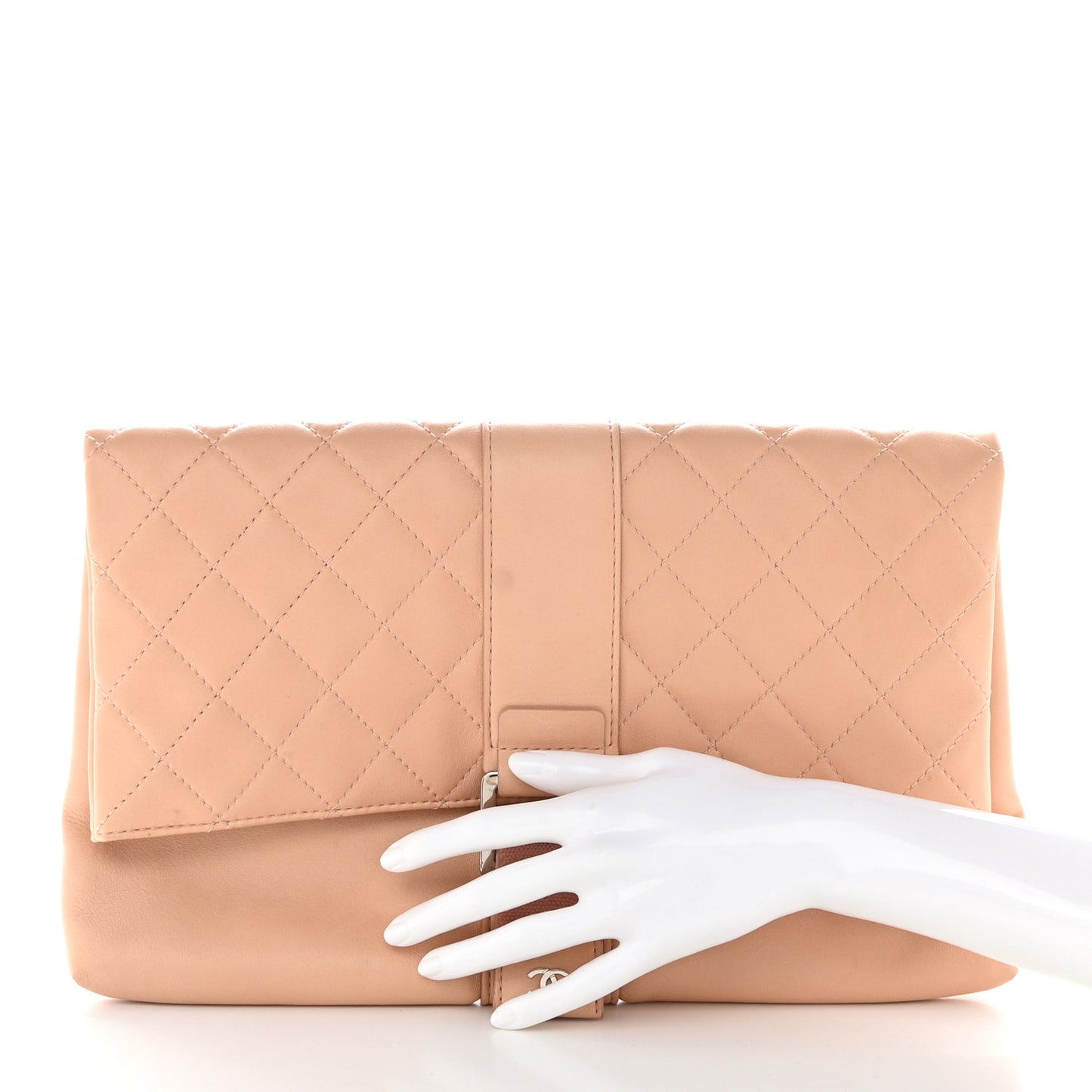 Lambskin Quilted Grip Clutch Nude