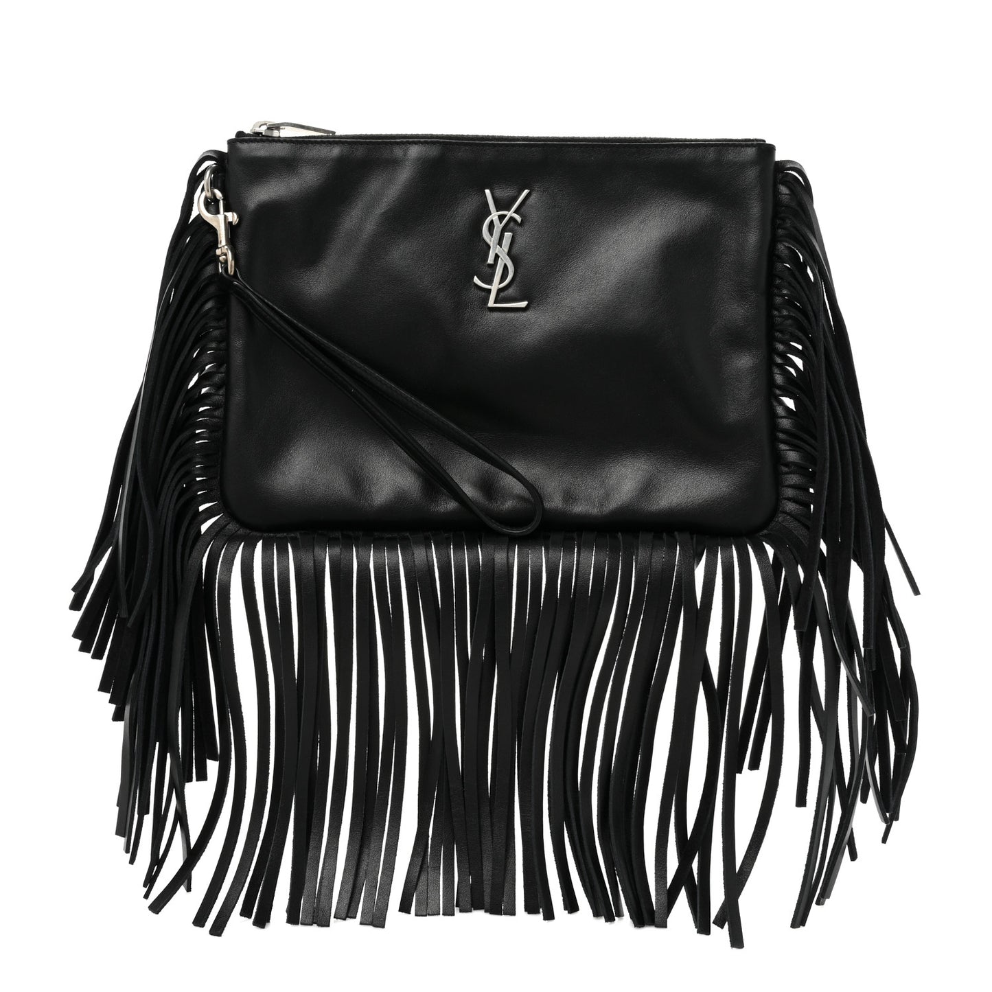 Calfskin Monogram Fringe Pouch Black