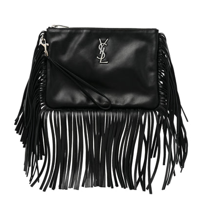 Saint Laurent Calfskin Monogram Fringe Pouch Black 1 of 9