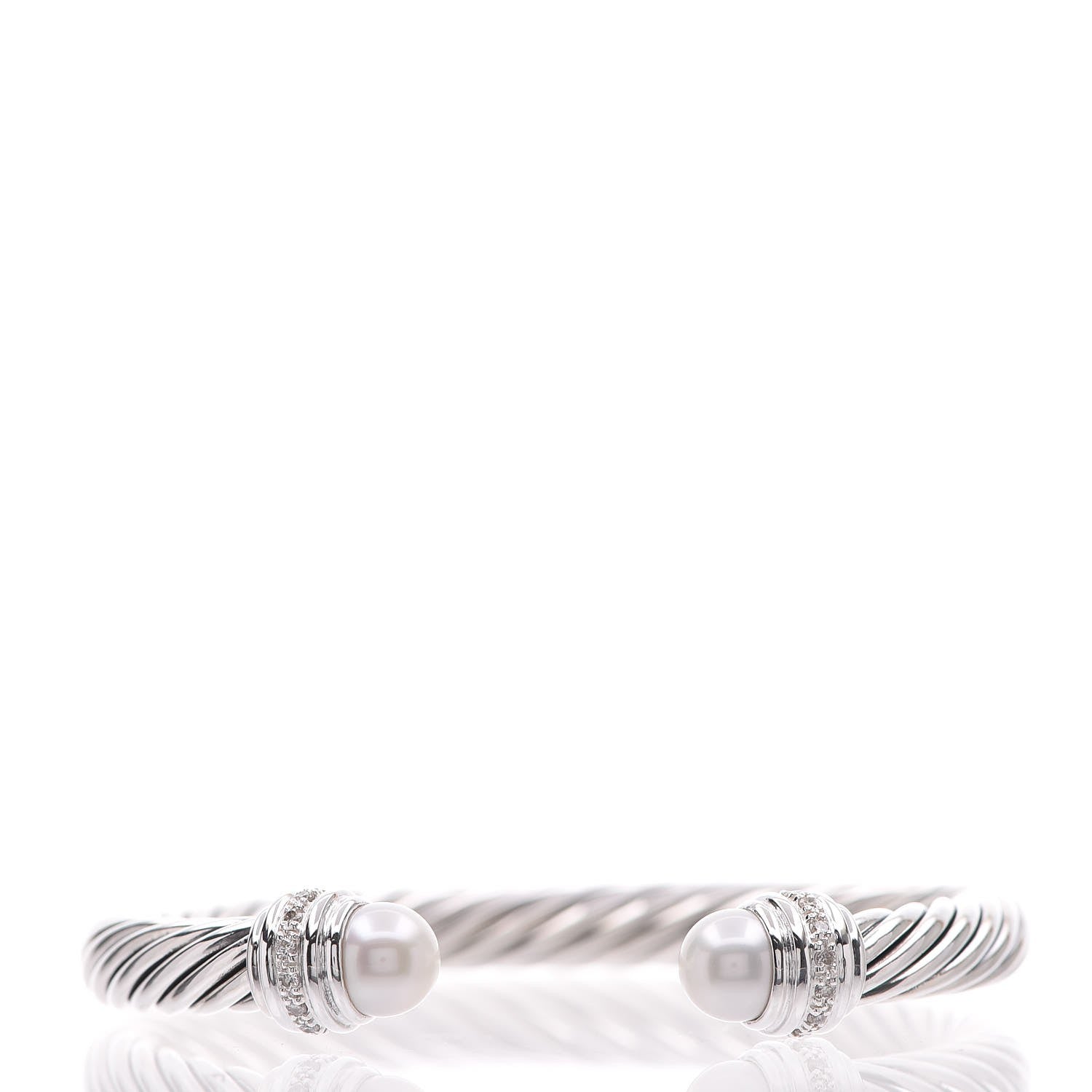 David Yurman Sterling Silver Diamond Pearl 7mm Cable Classics Bracelet 1 of 5