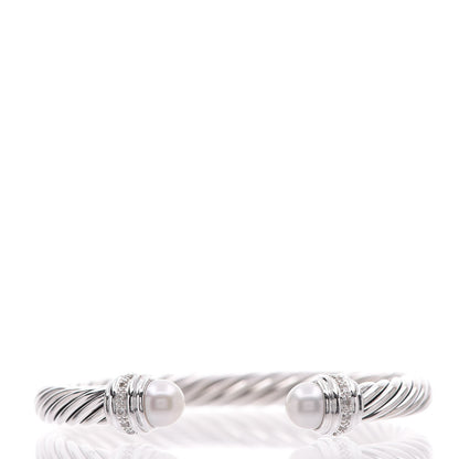David Yurman Sterling Silver Diamond Pearl 7mm Cable Classics Bracelet 1 of 5