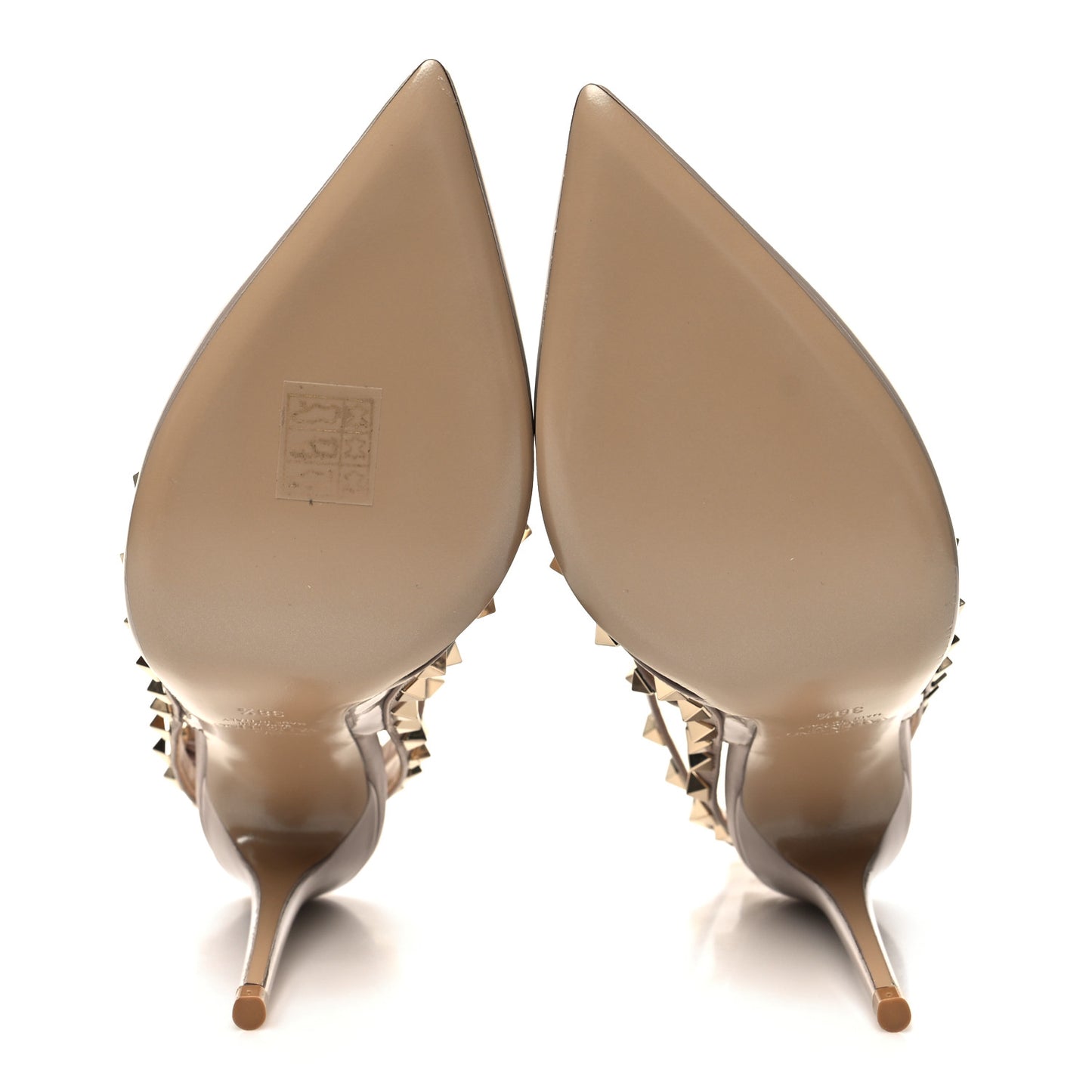 Patent Nappa Rockstud Ankle Strap 100mm Pumps 38.5 Poudre