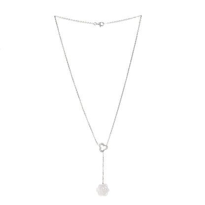 Chanel 18K White Gold Diamond Agate Camelia Sculpte Pendant Necklace 3 of 4