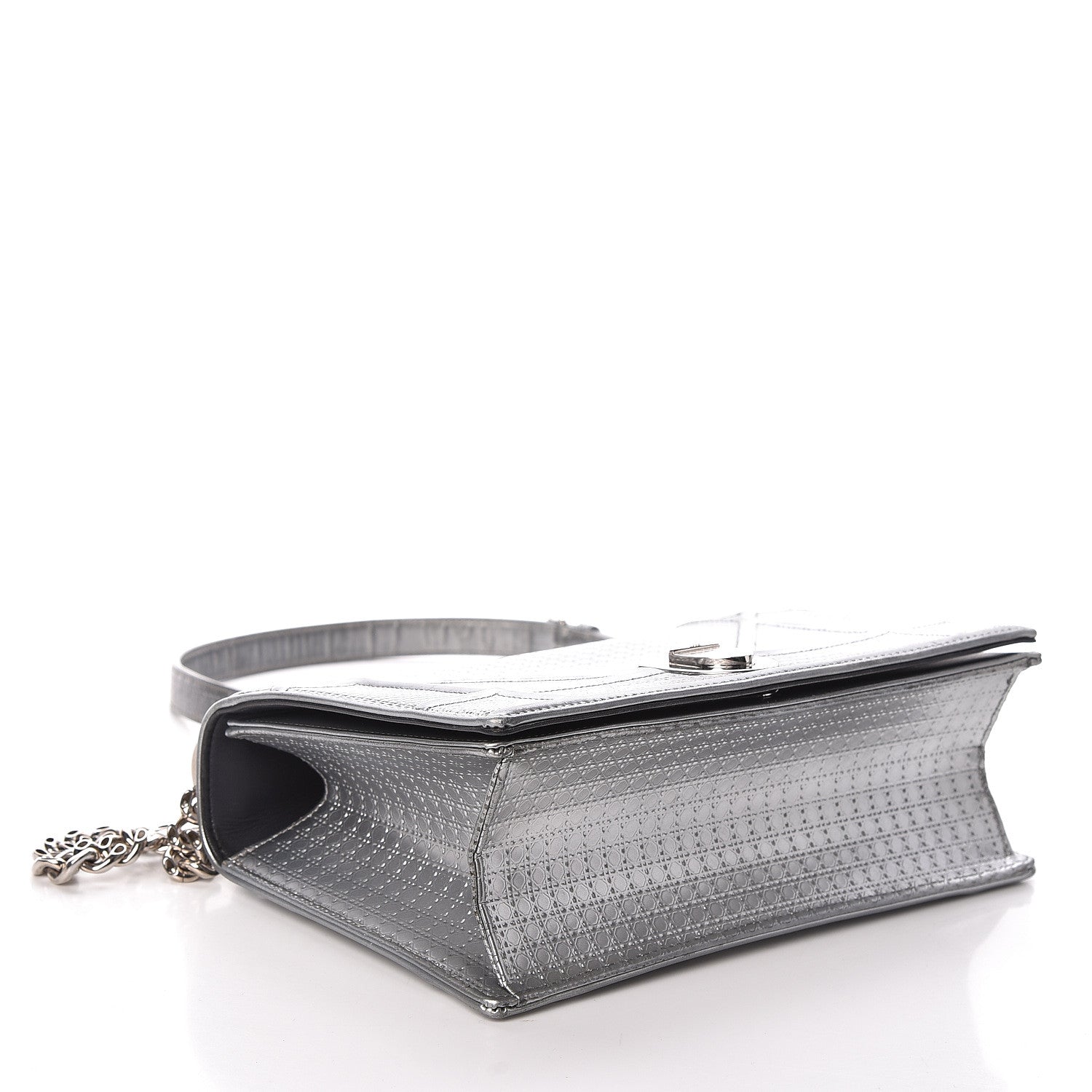 Christian Dior Metallic Patent Micro-Cannage Medium Diorama Flap Bag Silver 4 of 9