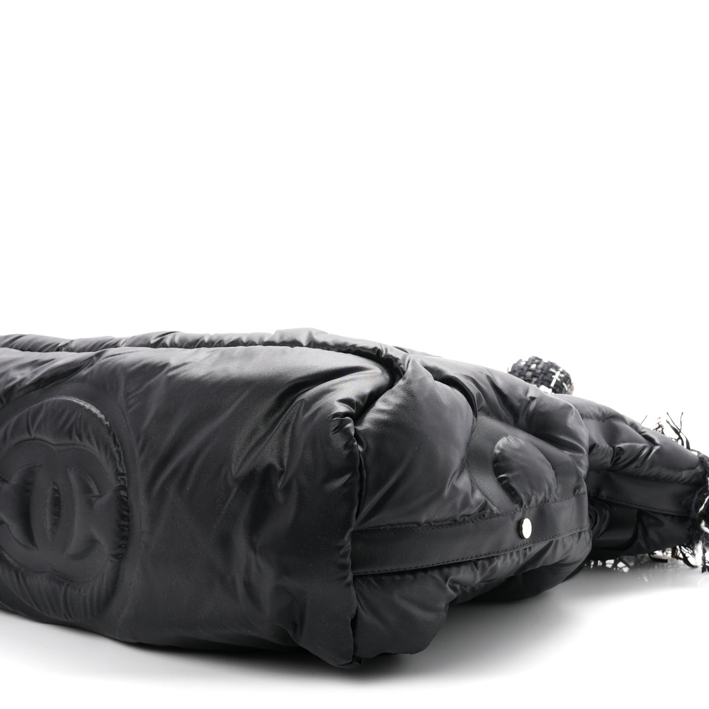 Tweed Nylon Embossed Large Doudoune Bowling Bag Black