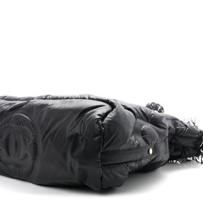 Chanel Tweed Nylon Embossed Large Doudoune Bowling Bag Black 10 of 11