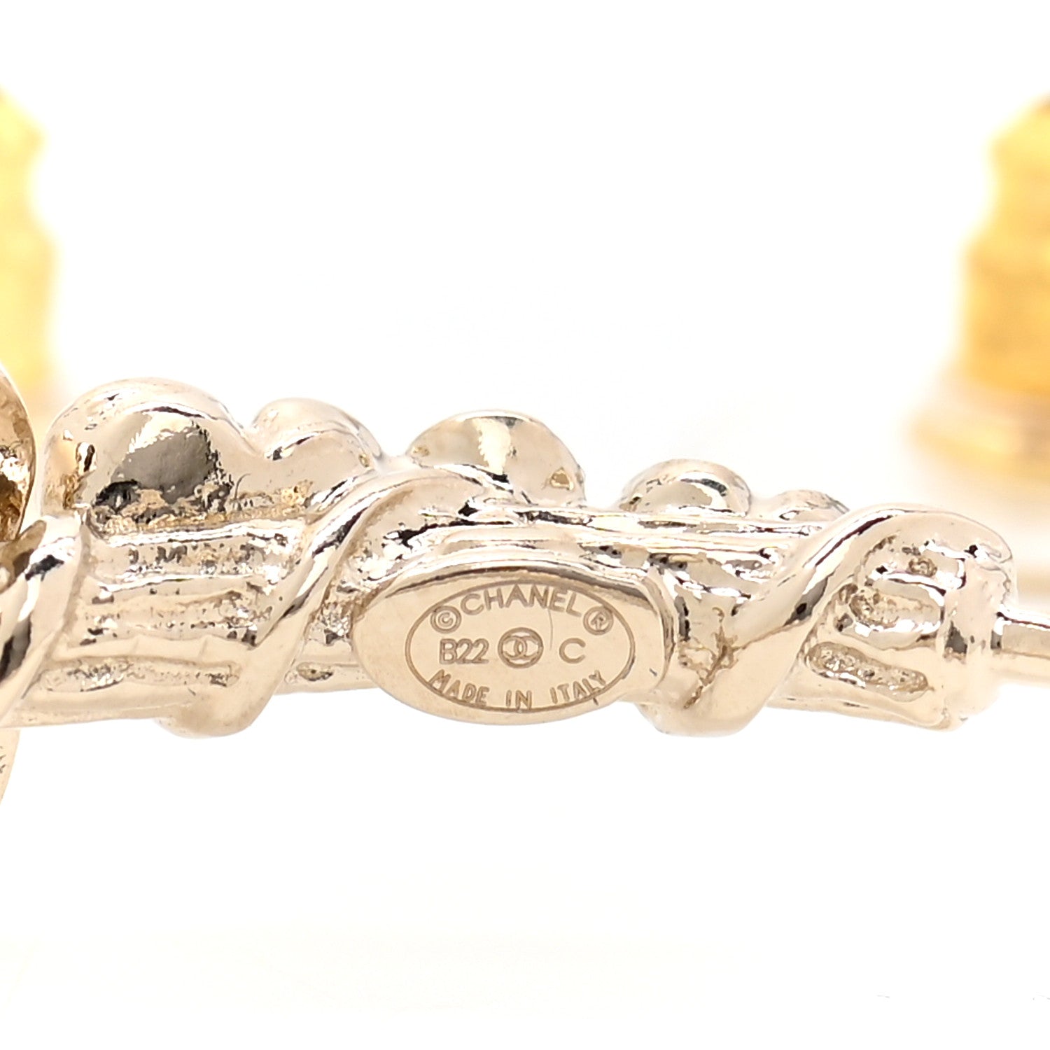 Chanel Crystal Camellia CC Hoop Earrings Gold 4 of 4