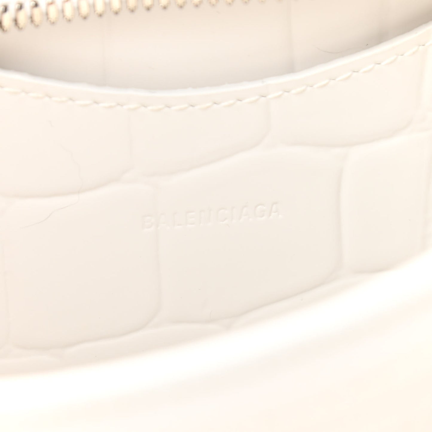 Semi Shiny Calfskin Crocodile Embossed Neo Classic Silver Hardware Mini City White