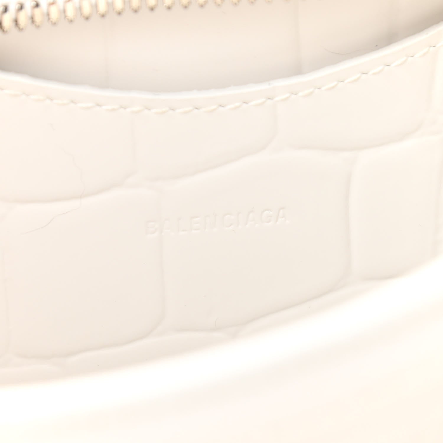 Balenciaga Semi Shiny Calfskin Crocodile Embossed Neo Classic Silver Hardware Mini City White 6 of 9