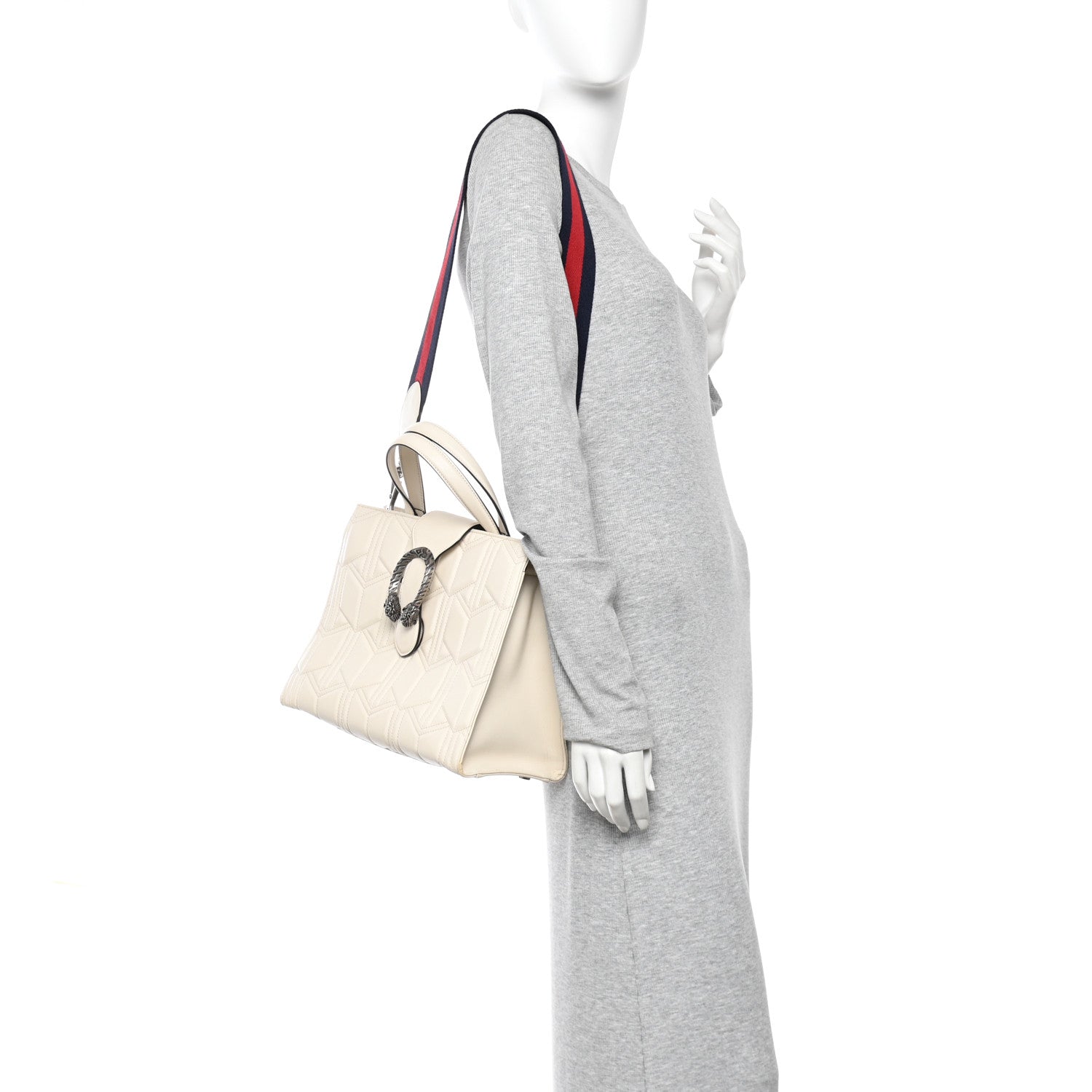 Gucci Cafskin Web Quilted Large Dionysus Tote Bag White 2 of 10
