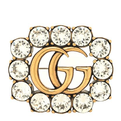 Gucci Metal Crystal Double G Brooch Aged Gold 1 of 3
