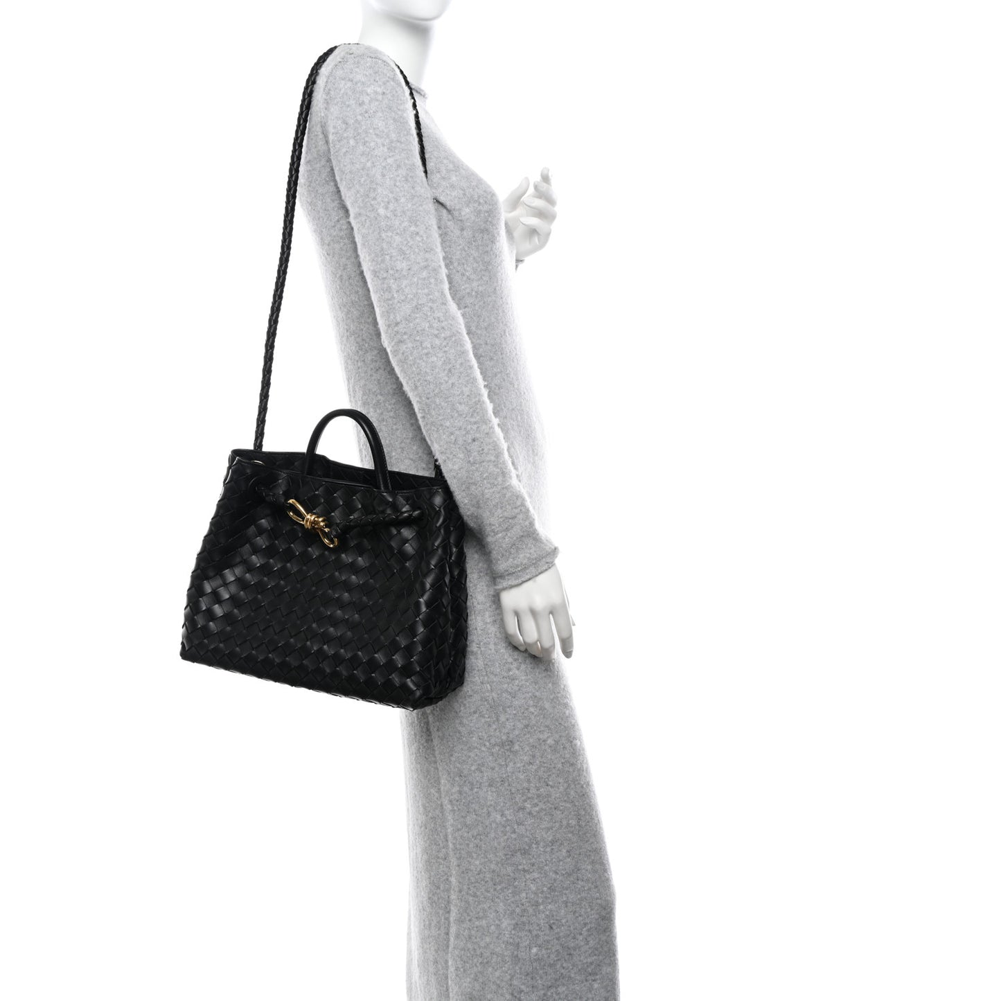Nappa Intrecciato Medium Andiamo Shoulder Bag Black