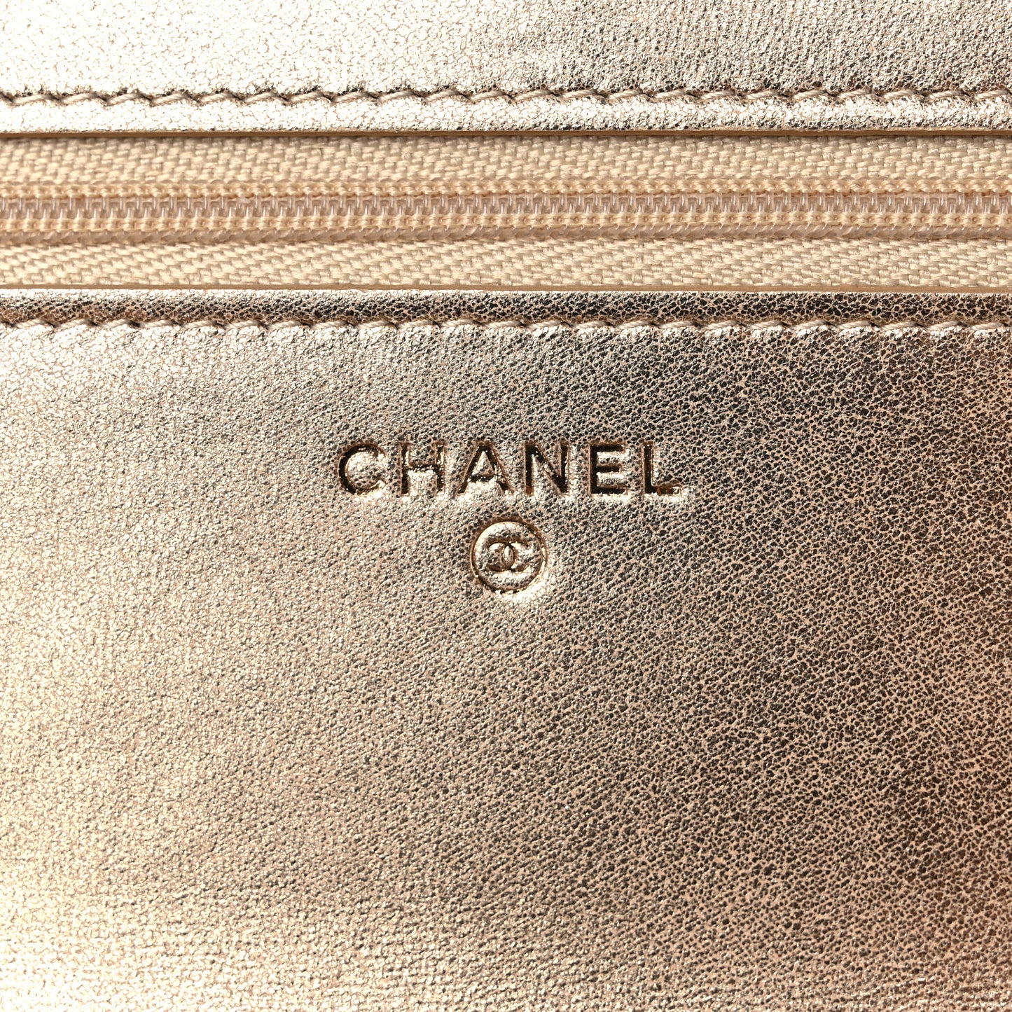 Metallic Lambskin Quilted Wallet On Chain WOC Gold