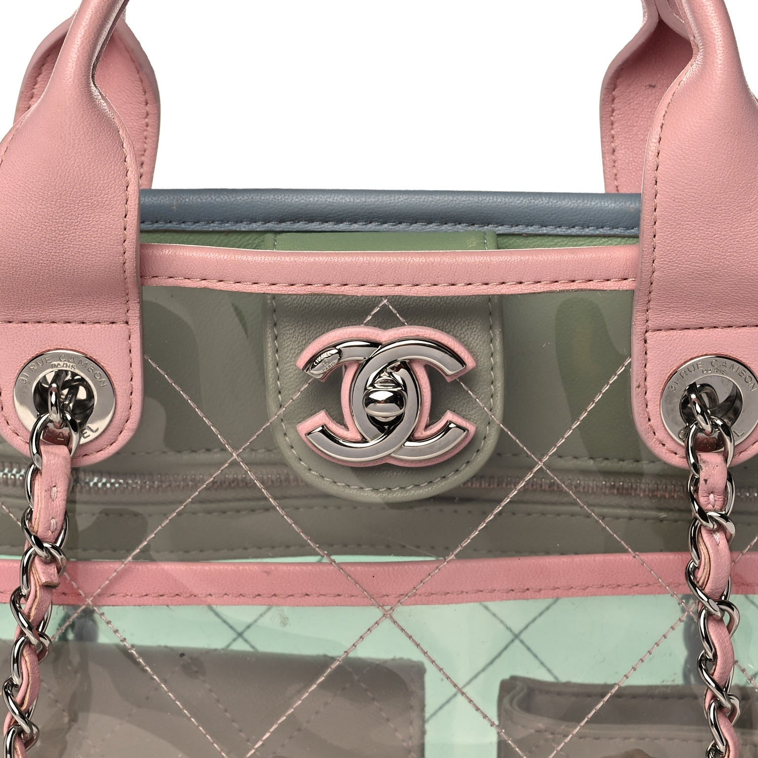 Chanel PVC Lambskin Stitched Medium Coco Splash Shopping Bag Green Pink 12 of 15