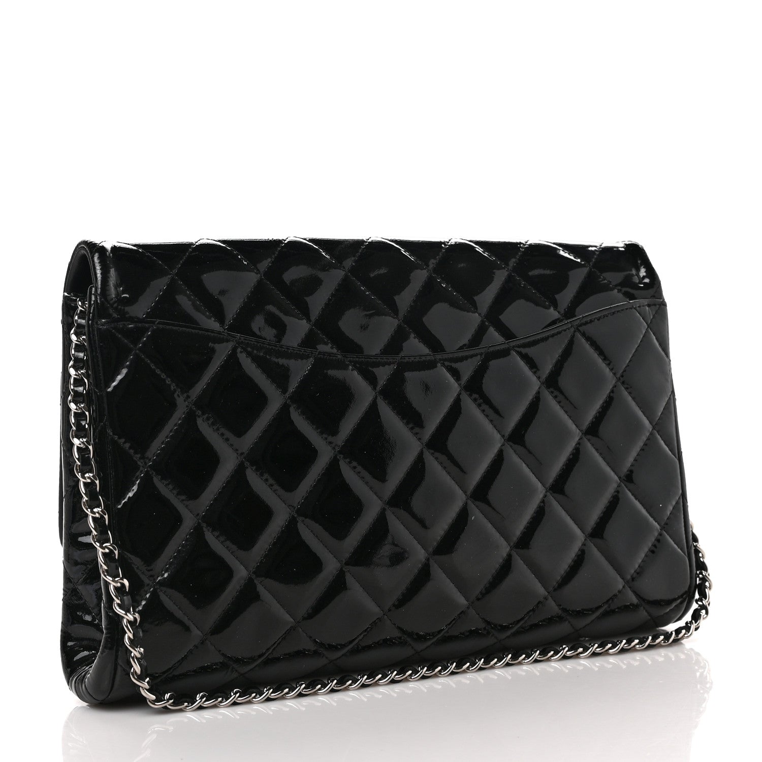 Chanel Patent Quilted Clutch with Chain Flap Black 3 of 9