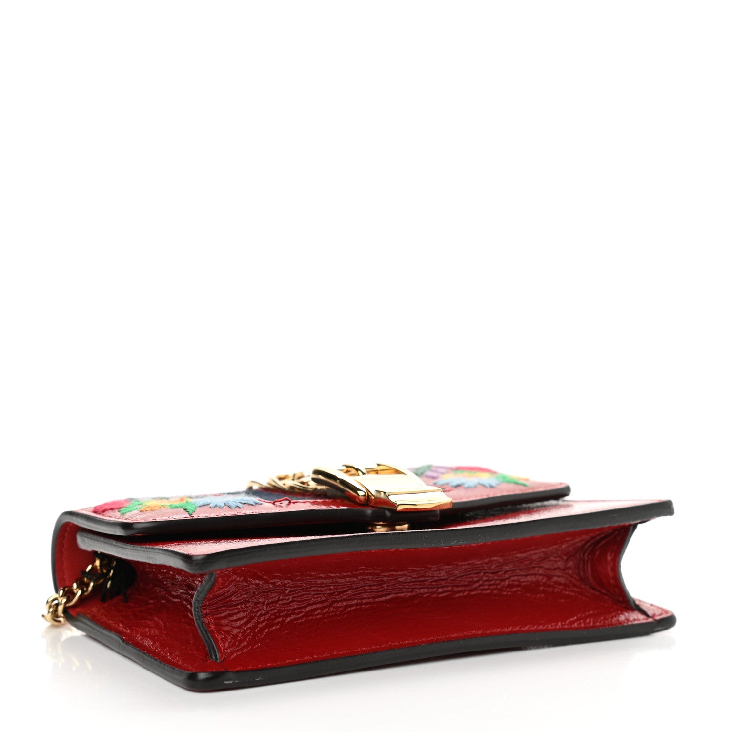 Gucci Patent Embroidered Super Mini Sylvie Chain Shoulder Bag Red 4 of 11