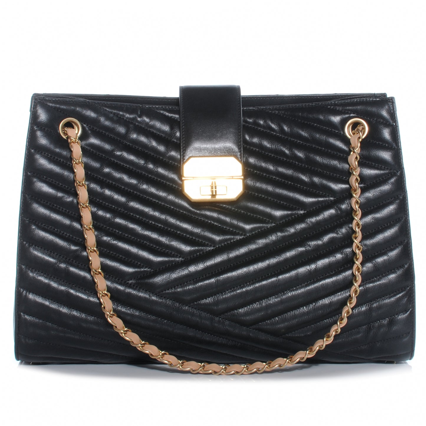 Calfskin Chevron Gabrielle Tote Black