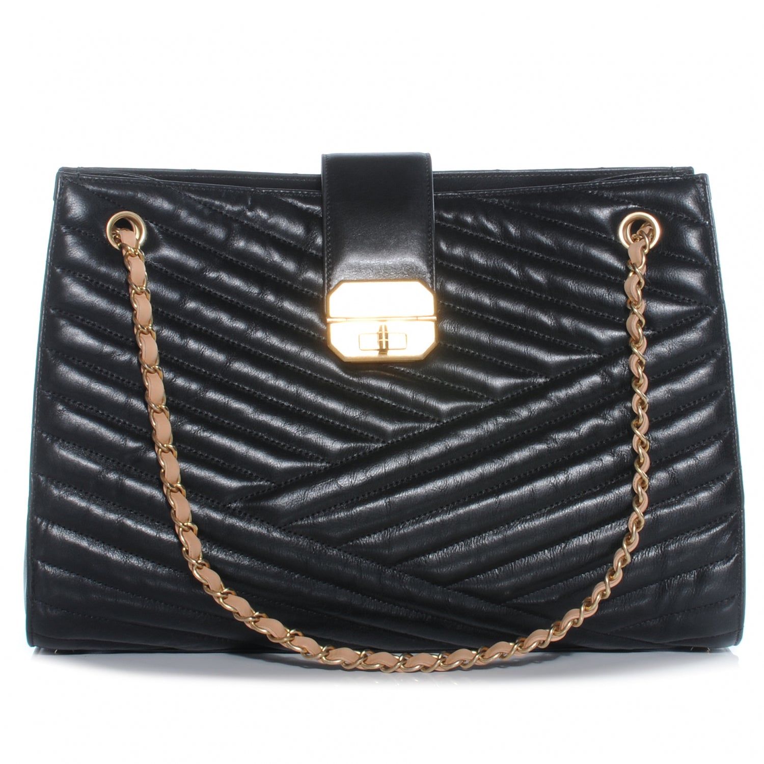Chanel Calfskin Chevron Gabrielle Tote Black 1 of 8