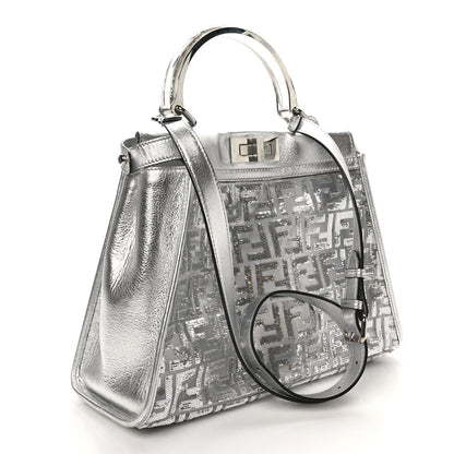 Fendi PVC Vitello Catalan Mirror Sequin FF Medium Peekaboo Iconic Satchel Argento 2 of 8